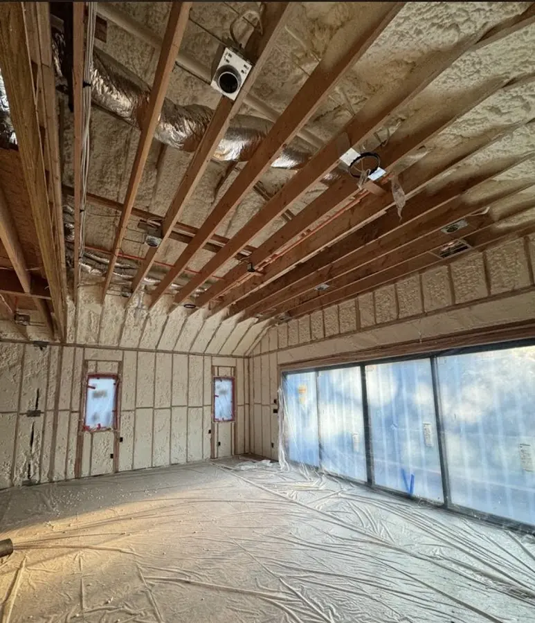 Interior walls and ceiling insulated with spray foam during new construction in Mount Pleasant